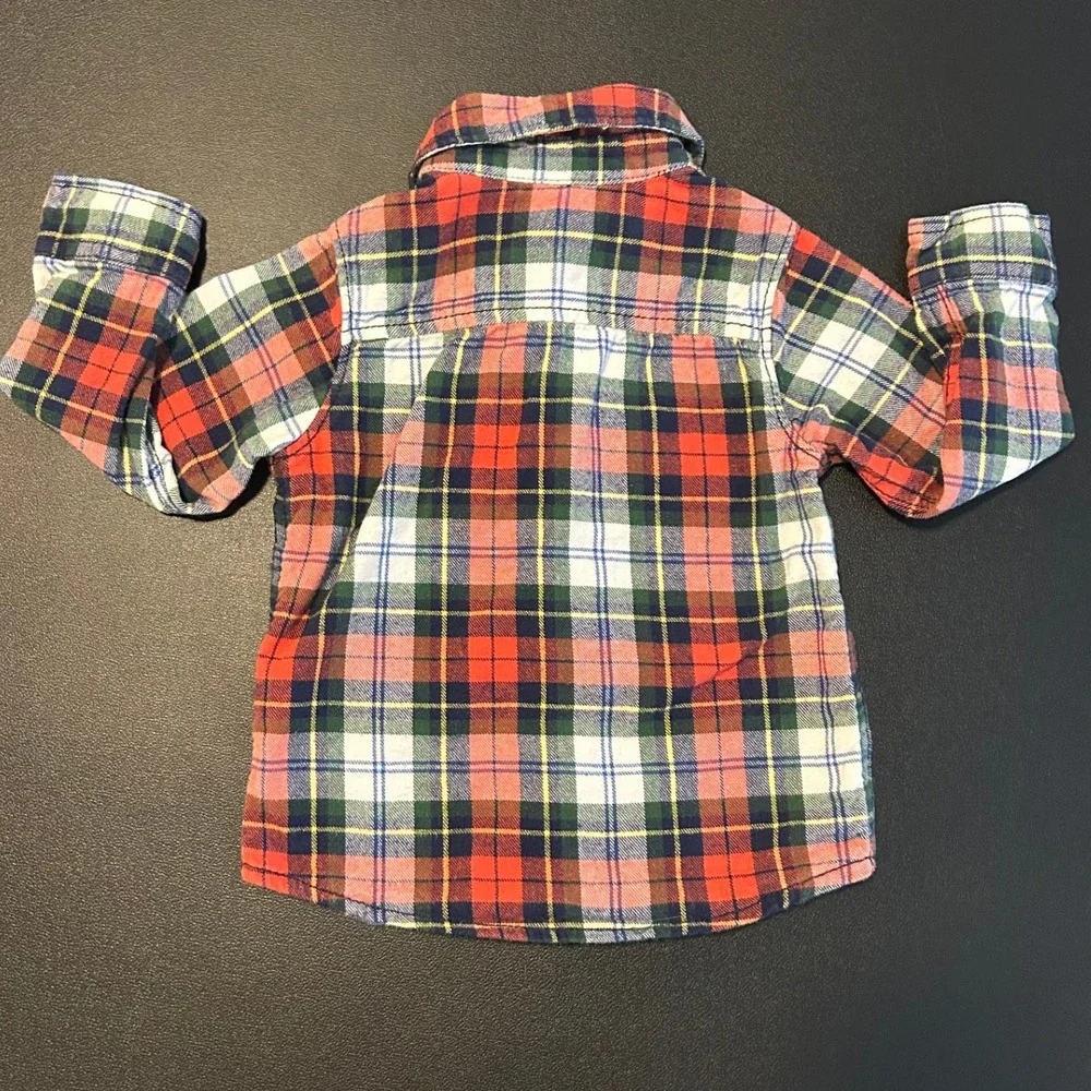 Carters Toddler Boys Red Green Plaid Flannel Button Down Shirt 18 Months 1526